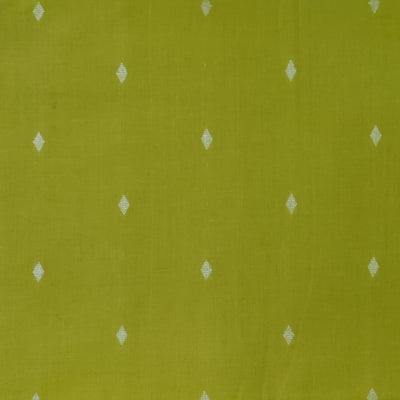 Pre Cut 1.5 Meter Pure South Cotton Handloom Green With Cream Diamond Motifs Woven Fabric