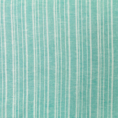 Pure South Cotton Handloom Green With Cream Uneven Stripes Fabric