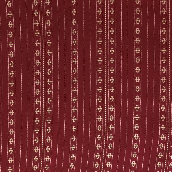 Precut 1.80 Meter Pure South Cotton Handloom Maroon With Cream Woven Pattern Fabric