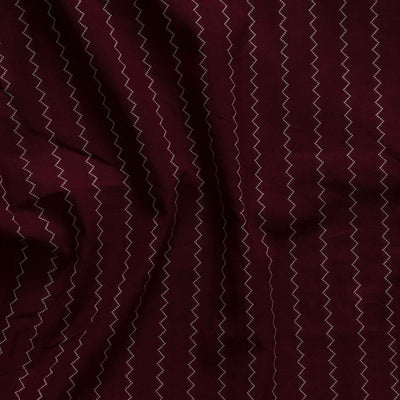 Pure South Cotton Handloom Maroon With Cream Woven Zig Zag Stripes Woven Fabric