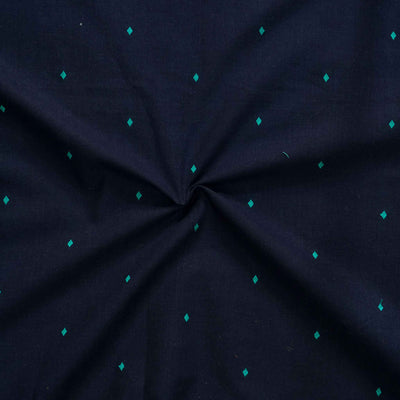Pure South Cotton Handloom Navy Blue With Light Blue Dots  Woven Fabric