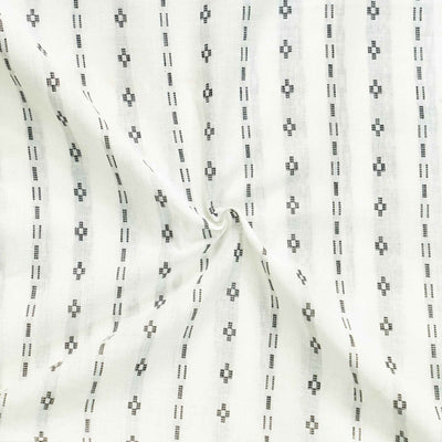 Pure South Cotton Handloom With White Dash And Four Dot Fower Border Stripes Woven Fabric