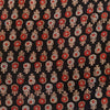 Pure Cotton Ajrak Black With Red And Blue One Flower Plant  Hand Block Print Fabric