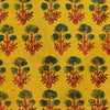 Pure Cotton Ajrak Yellow With Green Three Flower Motif Hand Block Print Fabric
