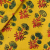 Pure Cotton Ajrak Yellow With Green Three Flower Motif Hand Block Print Fabric
