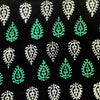 Pure Cotton Black With White And Green Intricate Motif Hand Block Print Fabric