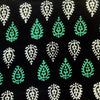 Pure Cotton Black With White And Green Intricate Motif Hand Block Print blouse Fabric ( 1 meter )