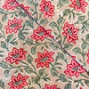 Pure Cotton Chicku Jaipuri With Pink Flower Jaal Hand Block Print Fabric