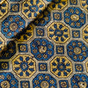Pure Cotton Cream Ajrak With Blue Hexa Persian Tiles Hand Block Print Fabric