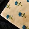 Pure Cotton Cream With Blue Single Flower Plant Screen Print Fabric