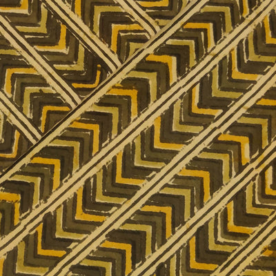 Pure Cotton Dabu Jahota With Shades Of Mustard Arrow Head Stripes Hand Block Print blouse Fabric ( 1 meter )