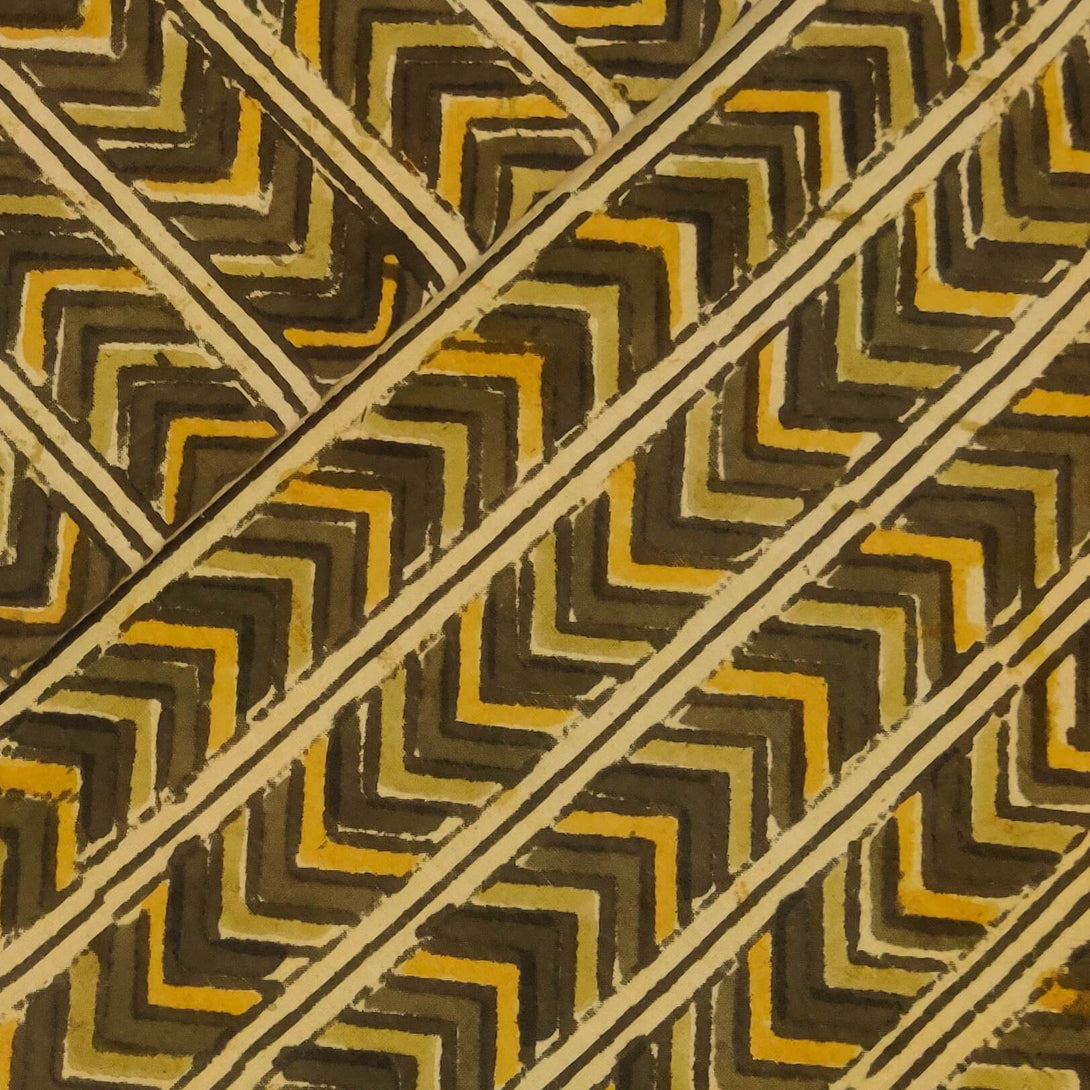 Pure Cotton Dabu Jahota With Shades Of Mustard Arrow Head Stripes Hand ...