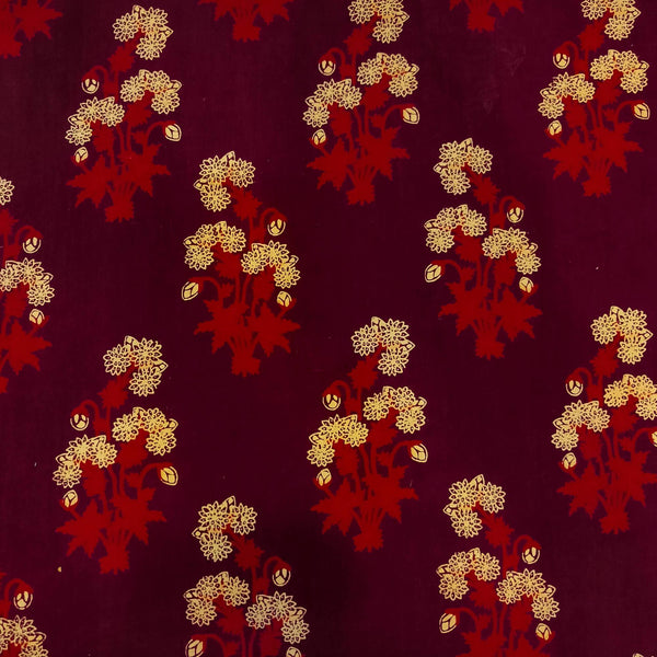 Pre-cut(1.70 meter)Pure Cotton Dabu Maroon With Rust And Cream Plant Hand Block Print Fabric