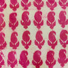 Pure Cotton Dabu Off White With Pink Kairi Hand Block Print Fabric