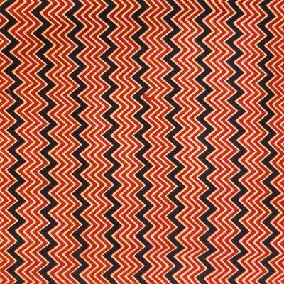 Pure Cotton Dabu Rust With Cream And Black Zigzag Hand Block  Print blouse Fabric ( 1 meter )