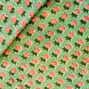 Pure Cotton Green With Tiny Pink Flower Motif Hand Block Print Fabric