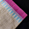 Pure Cotton Handloom Off Whitish Light Grey With Black Texture And Blue And Purple Temple Border Hand Woven Fabric