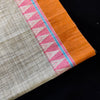 Pure Cotton Handloom Off Whitish Light Grey With Black Texture And Pink And Orange Temple Border Hand Woven Fabric