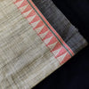 Pure Cotton Handloom Off Whitish Light Grey With Black Texture And Red And Grey Temple Border Hand Woven Fabric