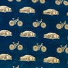 Pure Cotton Indigo With  Cars And Bikes Hand Block Print Fabric