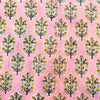 Pure Cotton Jaipuri Baby Pink With Grey And Yellow Plant Motif Hand Block Print Fabric