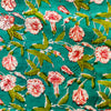Pure Cotton Jaipuri Blue Green With Pink Flower Jaal Hand Block Print Fabric