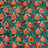 Pure Cotton Jaipuri Blue Teal With Orange Marigold Flowers Hand Block Print Fabric