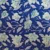 Pure Cotton Jaipuri Bluish Purple With Green And Blue Striped Flowers And Leaves Jaal Hand Block Print Fabric