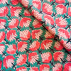 Pure Cotton Jaipuri Greenish Blue With Pink Lotus Flower Stripes Hand Block Print Fabric