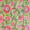 Pure Cotton Jaipuri Pastel Green With Pink Flower Jaal Hand Block Print Fabric