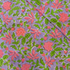 Pure Cotton Jaipuri Pastel Grey Purple With Pink Flower Jaal Hand Block Print Fabric