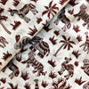Pure Cotton Jaipuri White With Brown Animals Hand Block Print Fabric