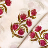 Pure Cotton Jaipuri White With Opium Poppy Mughal Motif Hand Block Print Fabric