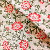 Pure Cotton Jaipuri White With Orange Flower Jaal Hand Block Print Fabric