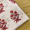 Pure Cotton Jaipuri White With Peach Plant Motif Hand Block Print Fabric