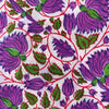 Pure Cotton Jaipuri White With Purple And Green Lotus Flower Jaal Hand Block Print Fabric