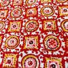 Pure Cotton Jaipuri White With Red Pink And Mustard Tile Hand Block Print Fabric