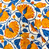 Pure Cotton Jaipuri White With Yellow And Blue Lotus Flower Jaal Hand Block Print Fabric