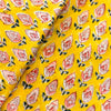 Pure Cotton Jaipuri Yellow With Pinkish Flower Bud Plant Hand Block Print Fabric