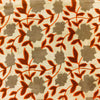 Pure Cotton Kashish With Grey And Orange Flower Jaal Hand Block Print Blouse Fabric ( 1 Metre )