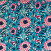 Pure Cotton Light Blue Jaipuri With Pink Marigold Flower Jaal Hand Block Print Fabric