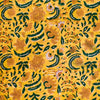 Pure Cotton Light Mustard Yellow With Brown And Green Flower Jaal Hand Block Print Fabric