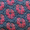 Pure Cotton Rayon Blue With Reddish Pink Lions Motif Screen Print Fabric