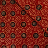 Pure Cotton Rust Ajrak With Black And Light Blue Concentric Circle Tile Hand Block  Print Fabric