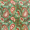 Pure Cotton Sea Green With Red Kairi Jaal Hand Block Print Fabric