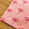 Pure Cotton Slub Peach Pink Slub Cotton  With Pink Dandelion Hand Block Print Fabric
