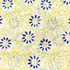 Pure Cotton White Jaipuri With Blue Flowers And Yellow Jaal Hand Block Print Fabric