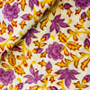 Pure Cotton White Jaipuri With Yellow And Purple Flower Jaal Hand Block Print Fabric