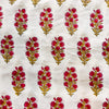Pure Cotton White Mughal With Six Pink Flower Plant Hand Block Print Fabric