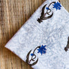 Pure Cotton White With Blue Self Design And Blue Flower Plant Hand Block Print Fabric